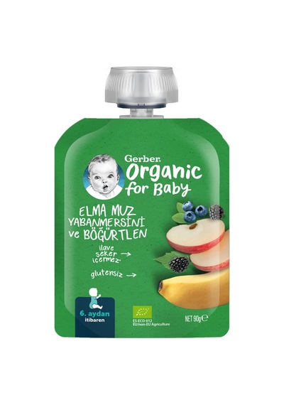 Gerber Organik Muz Yaban Mersini Böğürtlen Elma Püresi 90 G - 6 Adet Tarı