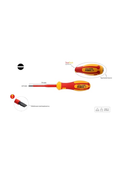 Ceta Form 2,5 X 75 Mm 1000 Volt Vde İzoleli Düz Tornavida G01-025-075
