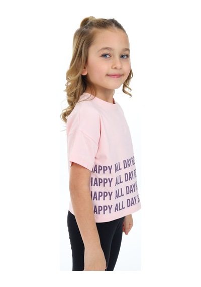 Toontoy Kids Toontoy Kız Çocuk Happy All Day Baskılı Tişört Pudra