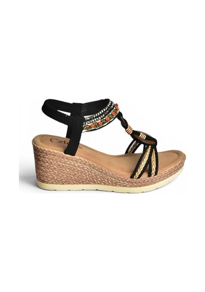 Fox Shoes Y274522209 Siyah Dolgu Tabanlı Kadın Sandalet