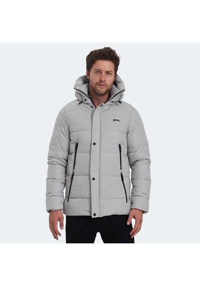 Slazenger GANEA IN Büyük Beden Erkek Kapüşonlu Şişme Bej Mont & Kaban