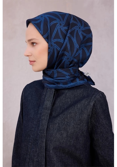 BELLİ Geometrik Desen İpek Twill Eşarp 4221d01 Lacivert