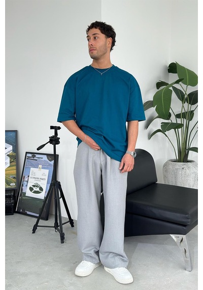 Petrol Cozy Basic Soft Oversize Tişört Petrol