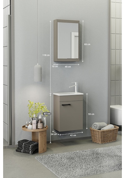 Biani Fix Loft Mini 42 Cm Banyo Dolabı,Seramik Lavabolu, Aynalı,Lavabo Dahil,Mdf,Latte Biani Fix Loft Mini 42 Cm Banyo Dolabı,Seramik Lavabolu, Aynalı,Lavabo Dahil,Mdf,Latte
