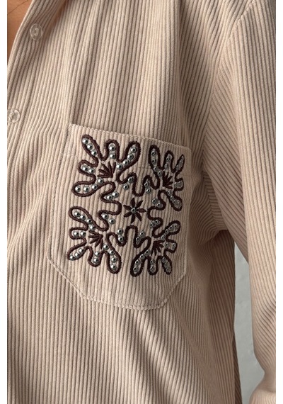Verymoda Fitilli Kadife İşlemeli Gömlek - F1997 Taş
