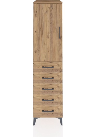 Kronos Dolap Tek Raflı 5 Çekmeceli Tek Askılı 44x59x182 Çam-çam Çam