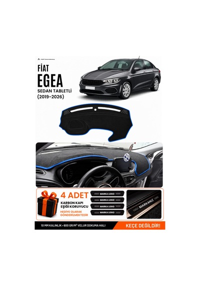 Fiat Egea Sedan 2019-2026 Tabletli Uyumlu Torpido Örtüsü, Torpido Kılıfı - Siyah Mavi
