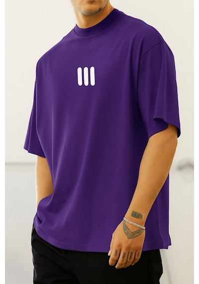 3 Çizgi Baskılı Unisex Tshırt Q6 Mor