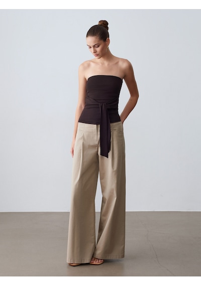 Dilvin 32841 Bağlamalı Bandeau Top-koyu Kahve