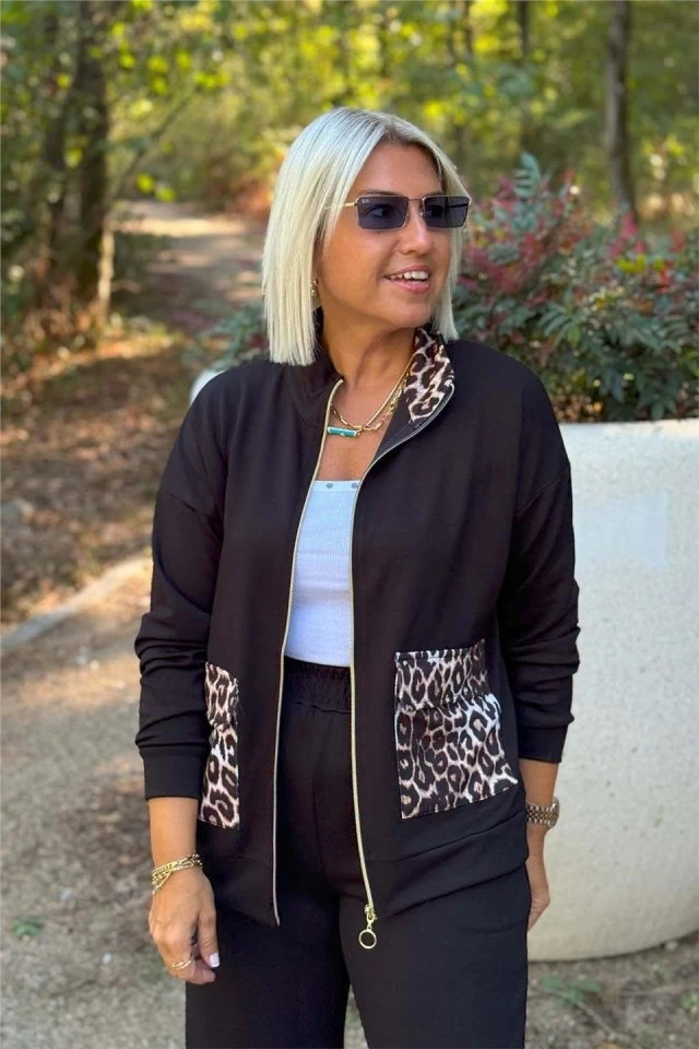 Defymoda Kadın Uzun Kollu Lepoar Cep Detay Modal Kumaş Ikili Takım Siyah