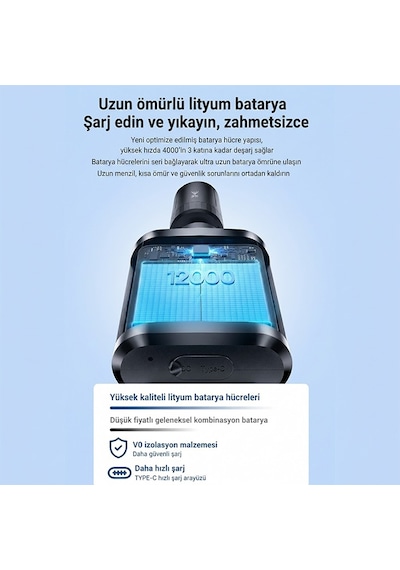 Ezere Turbowash Şarjlı 60 Bar Yüksek Basınçlı Oto Araba Bahçe Yıkama Ve Temizleme Tabancası Makinesi