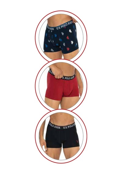 U.S. Polo Assn. U.s Polo Assn. 80528 Erkek Pamuklu 3'lü Boxer-siyah&bordo&baskılı Siyah