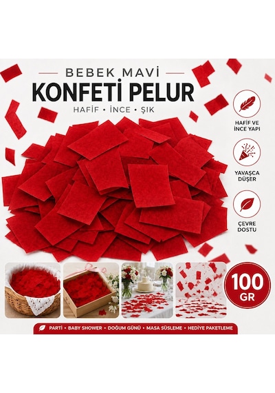 Kırmızı Konfeti Pelur 100 Gr, Parti, Düğün Süsü, Masa Süsleme Ve Tüm Yaşlar