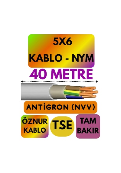 Öznur 5x6 Antigron Nym Kablo, 40 Metre, Gri Standart