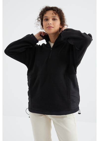 Tommy Life Siyah Yarım Fermuar Etek Ucu Büzgülü Dik Yaka Oversize Kadın Polar Sweatshirt - 97236 Siyah Tommy Life Siyah Yarım Fermuar Etek Ucu Büzgülü Dik Yaka Oversize Kadın Polar Sweatshirt - 97236 Siyah