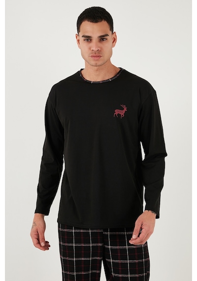 Buratti Pamuklu Regular Fit Bisiklet Yaka Ekoseli Erkek Pijama Takımı 6574001 Siyah
