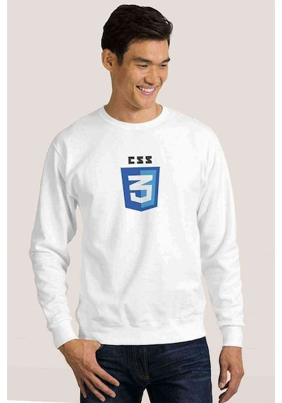 Css Baskılı Beyaz Erkek Örme Sweatshirt