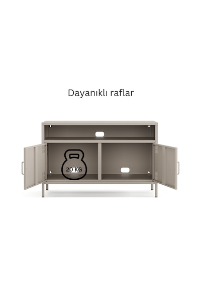 Pera Tv Ünitesi, Tv Dolabı,2 Kapaklı, Açık Raflı 100,50 X 40 X 64,50 Cm Bej