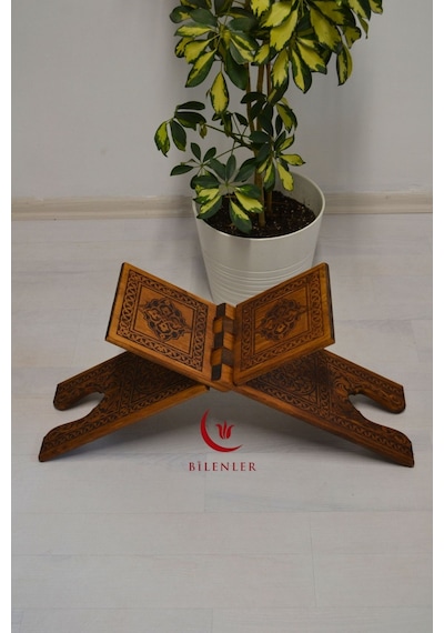 Kur An-ı Kerim Rahlesi Selçuklu Desenli Büyük Boy 18x65cm Yakma İşçilikli