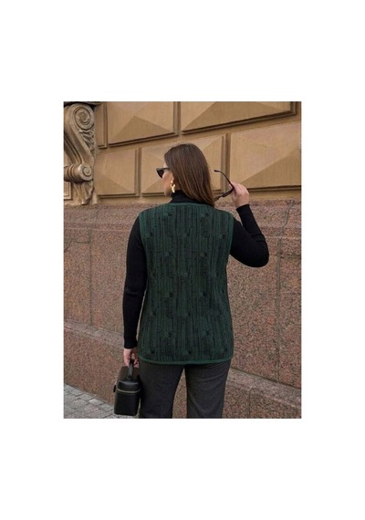 Onno Style Women Desenli Çelik Örgü Klasik Triko Yelek Yeşil