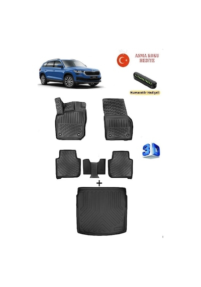 Skoda Kodiaq 2024 Sonrası Uyumlu 3d Havuzlu Paspas Ve 3d Alt Kademe Bagaj Havuzu Seti Asma Koku Ve Numaratör li