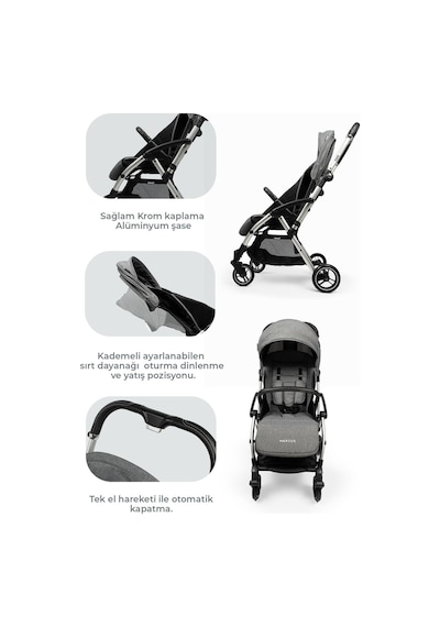 Kanz Marcus Kolay Katlanabilen Kabin Travel Sistem Bebek Arabası Heavy Grey