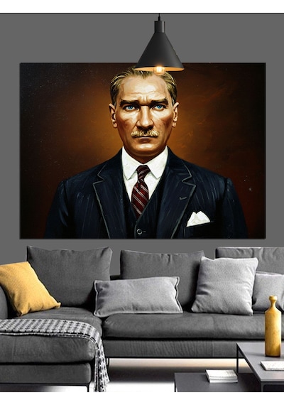 Koyu Fonlu Atatürk Portresi Dekoratif Kanvas - Mdf Ahşap Tablo