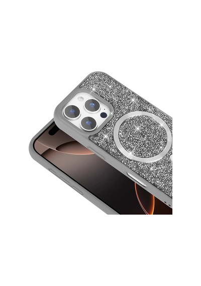 Zore Apple Uyumlu iPhone 16 Pro Max Kılıf Pırlanta Tasarımlı Magsafe Şarj Özellikli Mozaik Sil Siyah