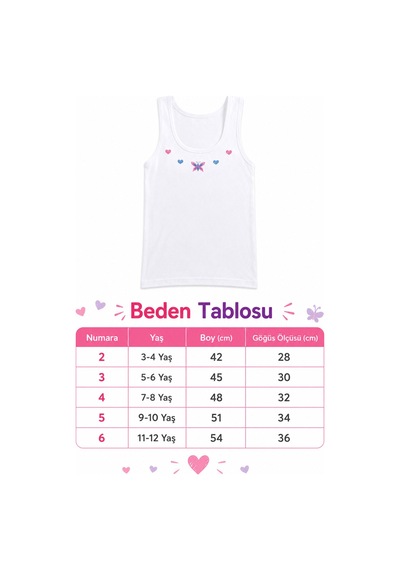 Tutku 6'lı Paket Kız Çocuk Geniş Askılı İşlemeli Atlet %100 Pamuk Tkc0166 Beyaz