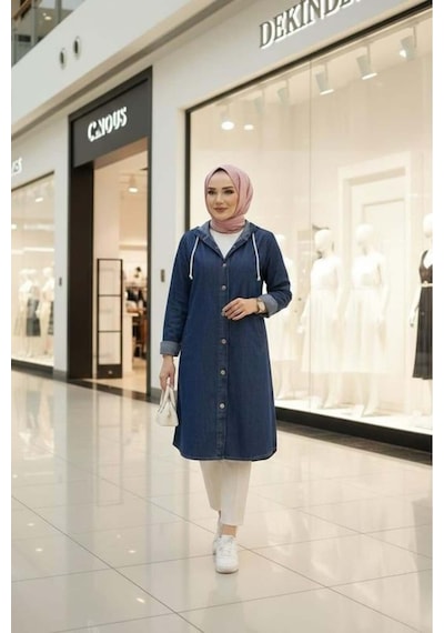 Hb Harma Time Butik Kadın Kapüşonlu, Düğmeli Ve Uzun Lacivert Kot Ceket Lacivert Lacivert Hb Harma Time Butik Kadın Kapüşonlu, Düğmeli Ve Uzun Lacivert Kot Ceket Lacivert Lacivert