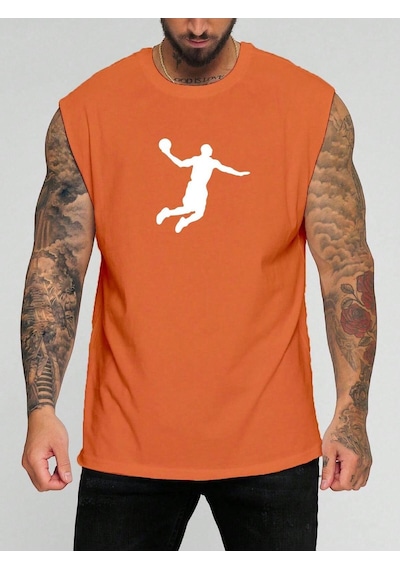 Basketbol Karakter Baskılı Kolsuz Tişört Turuncu