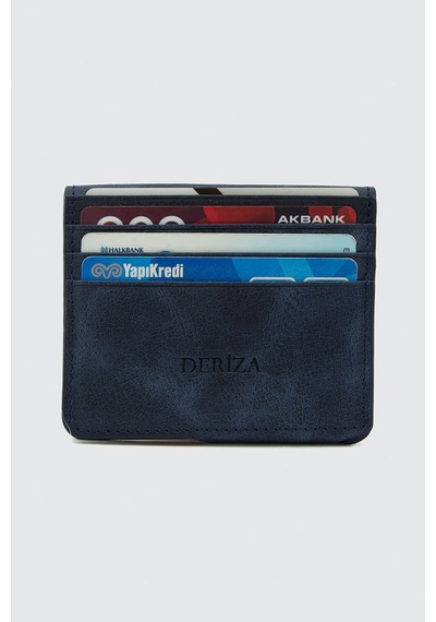 Deriza Hakiki Deri Vintage Mıknatıslı Cüzdan Lacivert