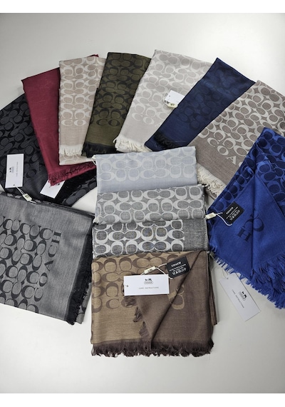 C Desen Yün İpek Şal İnce Kumaş Çift Taraflı Silk Scarfs Bej