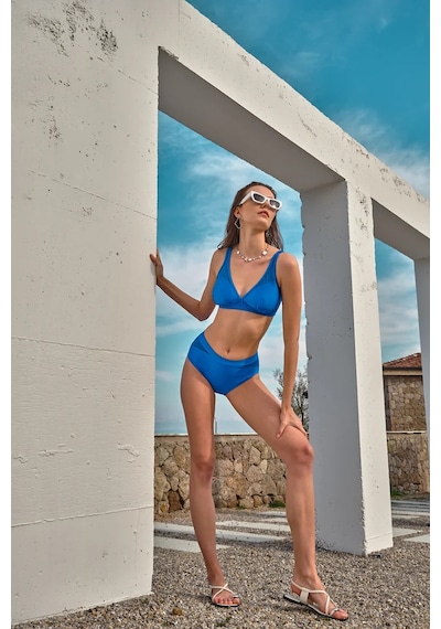 Too Salty Swimwear Kadın Tül Detaylı Toparlayıcı Yüksek Bel Bikini Takımı 24s100st Saks