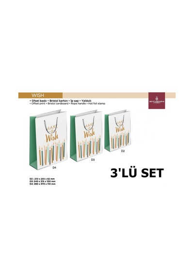 Hediyelik Karton Çanta 3'lü Set Wish Serisi