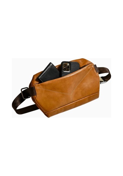 Ryoko S Pore Premium Full Grain Deri Sling Çapraz Vücut Çantası Çapraz Çanta Kahverengi 1