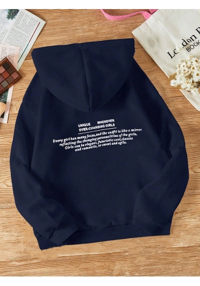 Startmore Lacivert Unisex Erkek/kadın Unique Renkli Özel Baskılı Pamuklu Oversize Kapüşonlu