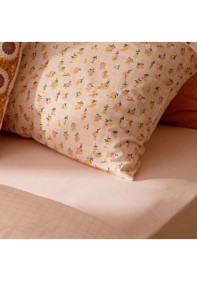 Soft Bloom Tek Kişilik Nevresim Takımı - Hardal / Pembe Çok Renkli
