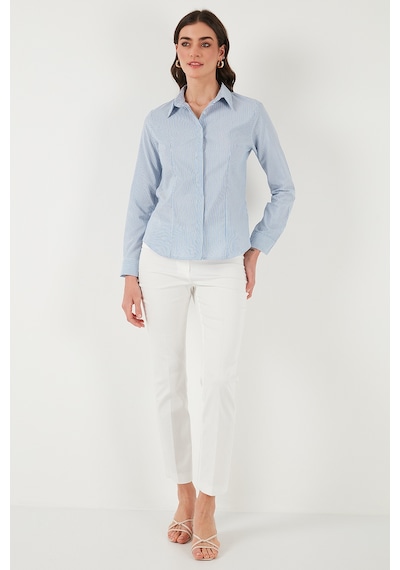 Lela Pamuklu Slim Fit Klasik Yaka Bayan Gömlek 6777423 Mavi