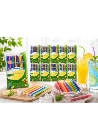 Jelatinli Körüklü Frozen Renkli Pipet 500 Adet Tek Tek Paketli Karışık Renk