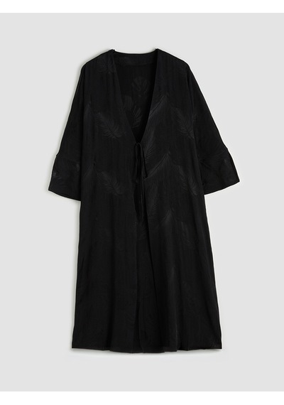 Lcw Modest Siyah V Yaka Desenli Kadın Kimono