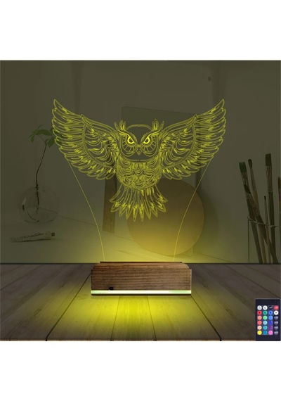 Luvivia Baykuş Tasarım 3d Lamba - Masa Gece Lambası V2 Şeffaf