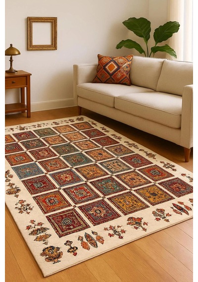 Blghome Etnik Desen Renkli Modern Halı Dekoratif Kilim Çok Renkli