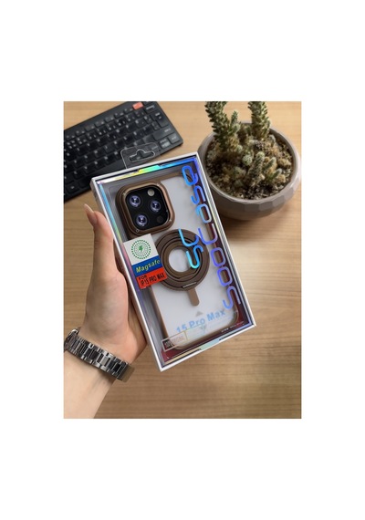 Apple iPhone Uyumlu 15 Pro Max Standlı Ve Yüzüklü Magsafe Kılıf Soocase721 Siyah