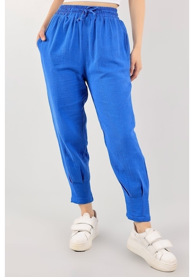 Trend Alisse Kadın Bel Lastikli Paçası Pensli Mevsimlik Jogger Pantolonindigo Mavi İndigo