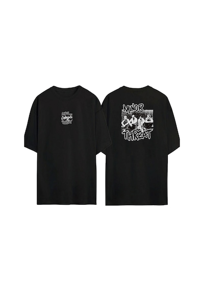 Thewert Unisex Mınor Threat Ön Arka Baskılı Sıyah Oversize T-shirt Siyah