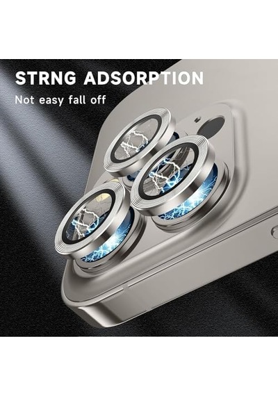 Trend Apple Uyumlu iPhone 15 Pro Promax Kamera Camı Lens Koruyucu Halka Set Light Gray Gümüş Renk Siyah
