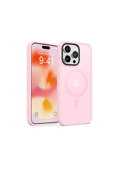 Bix İphone 14 Pro Max Magsafe Uyumlu Kılıf Tam Koruma Manyetik Darbe Emici Pembe