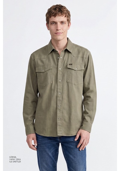 Lee %100 Pamuk Western Regular Fit Cepli Erkek Gömlek Ml24151482 Haki