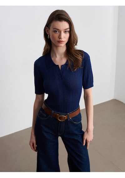 Dilvin 10781 Polo Yaka Triko Bluz-lacivert